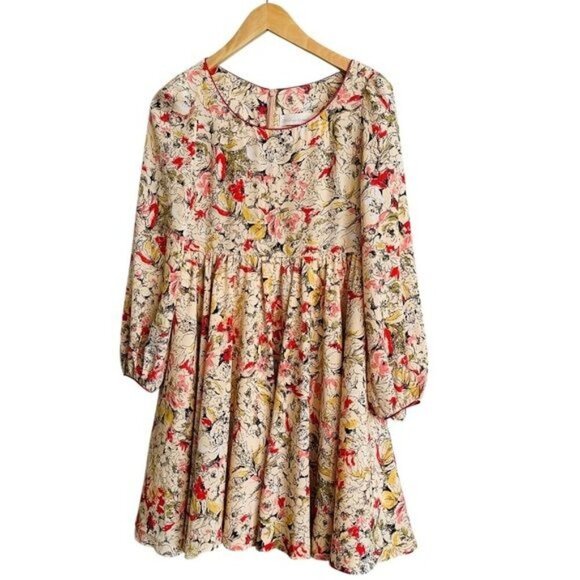 31 Sons de Mode Boho Floral Pleated Swing Flowy Round Neck Long Sleeves Size M - Picture 10 of 10